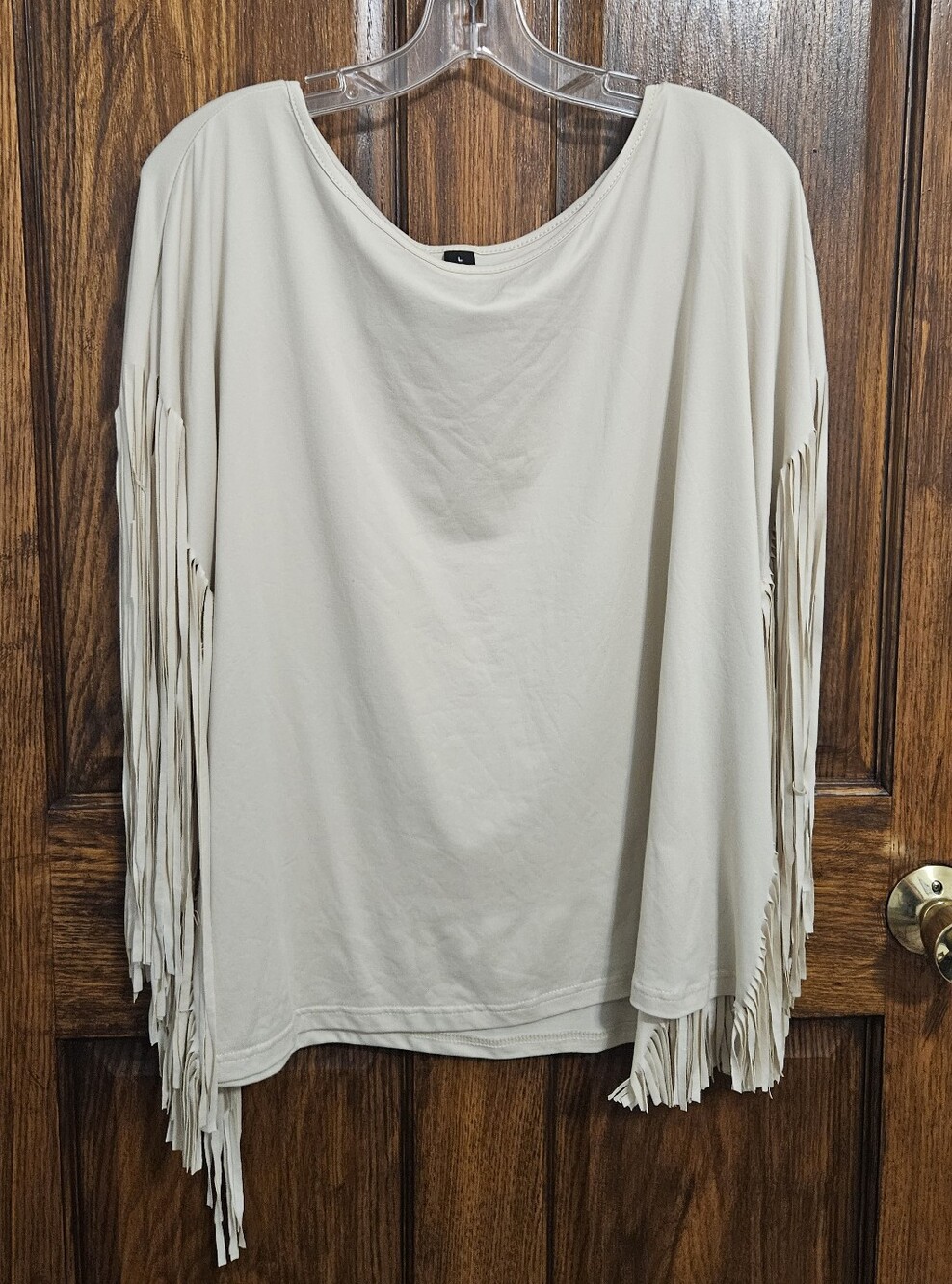 Western/Fringe Cream Scoop Neck Top - Large